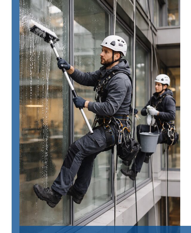 Профессиональная мойка витражей промышленными альпинистами в Дюртюли