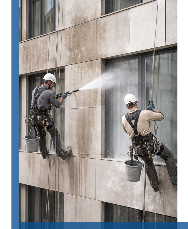 Послестроительная мойка фасада промышленным альпинизмом в Дюртюли