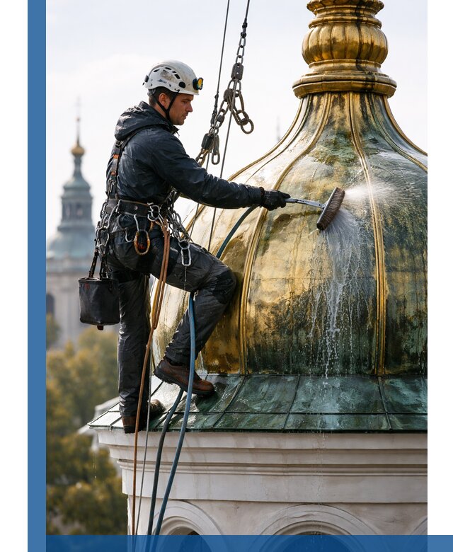 Профессиональная мойка куполов и шпилей высотными альпинистами в Дюртюли