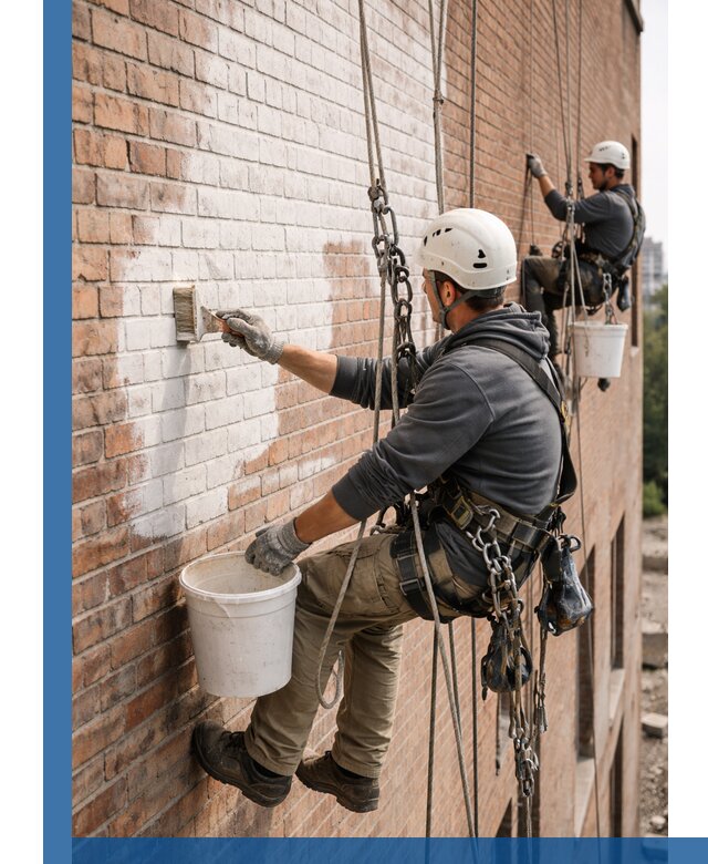 Покраска кирпичного фасада с доступным альпинистским сервисом в Дюртюли