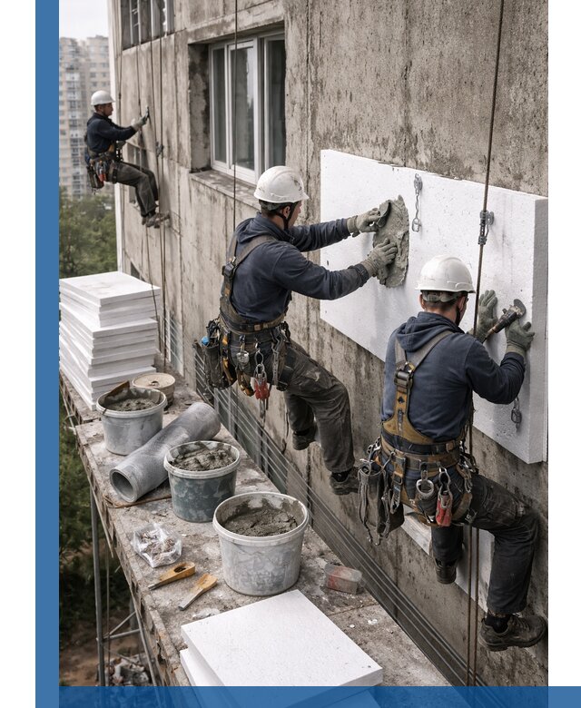 Утепление фасада пенополистиролом в Дюртюли под ключ