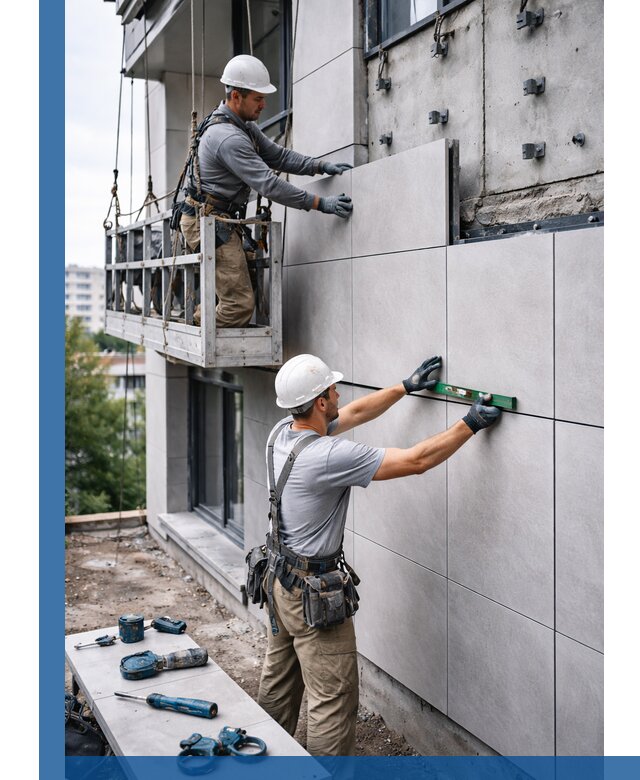 Монтаж керамогранита на фасад в Дюртюли под ключ с гарантией качества