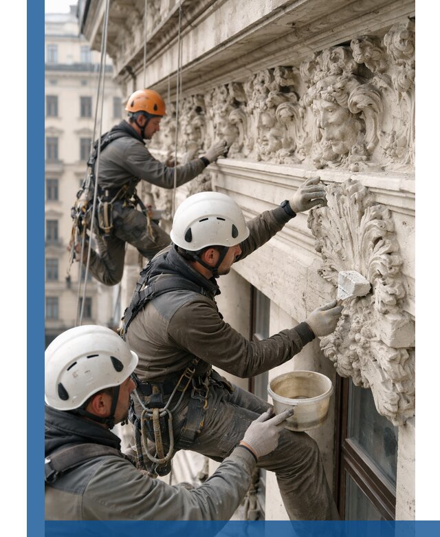 Реставрация фасадной лепнины с высотными работами в Дюртюли