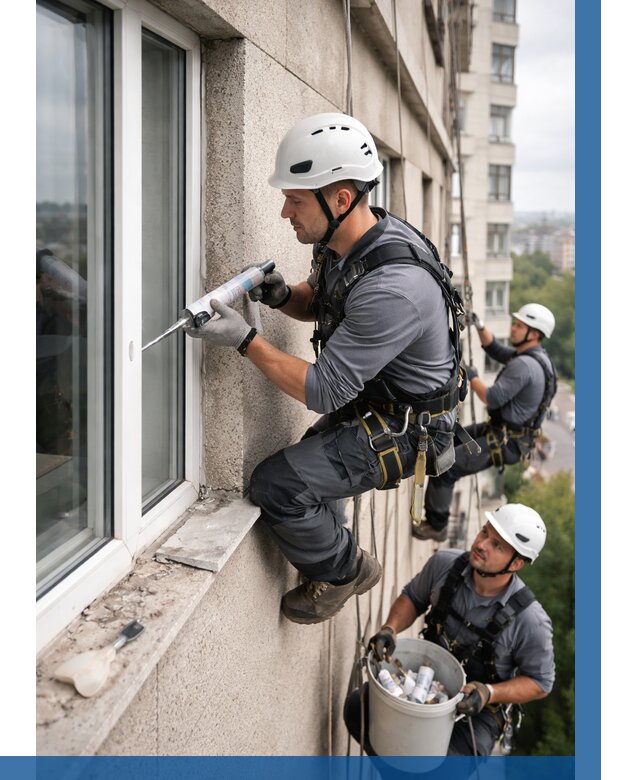 Герметизация оконных швов снаружи в Дюртюли от 1564 р. | ВЫСОТНИК-Дюр