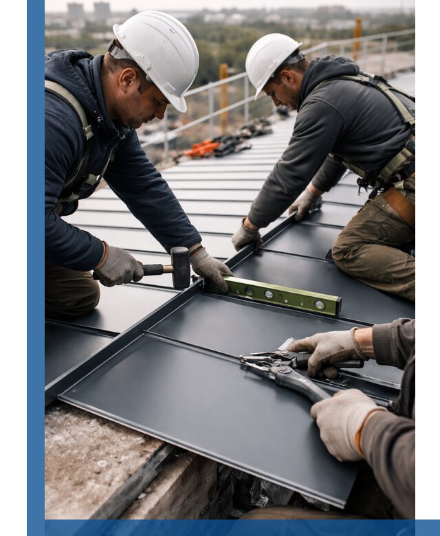 Монтаж фальцевой кровли в Дюртюли для промышленных зданий