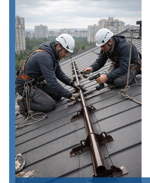 Монтаж снегозадержателей на кровле зданий в Дюртюли под ключ