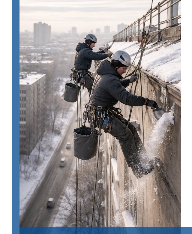 Очистка карнизов от снега в Дюртюли профессионально и безопасно