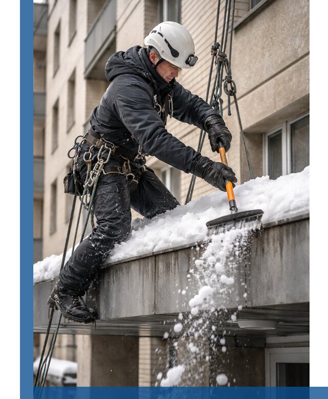 Очистка козырьков от снега в Дюртюли круглогодично безопасно