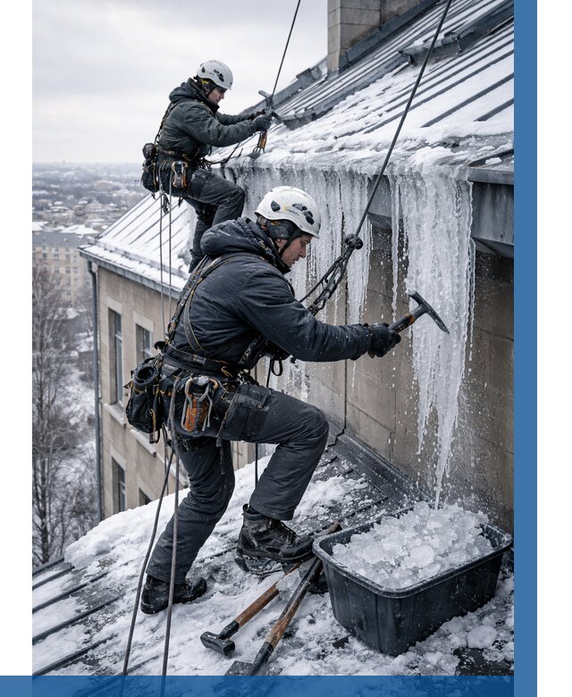 Удаление наледи с кровли в Дюртюли от 5734 р. | ВЫСОТНИК-Дюр