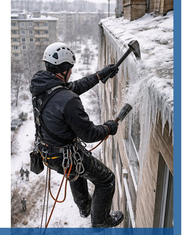 Сбивание сосулек с крыши в Дюртюли по цене от 4691 р. | ВЫСОТНИК-Дюр