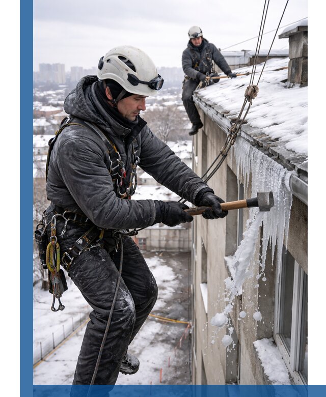Сбивание и удаление сосулек с крыши в Дюртюли безопасно