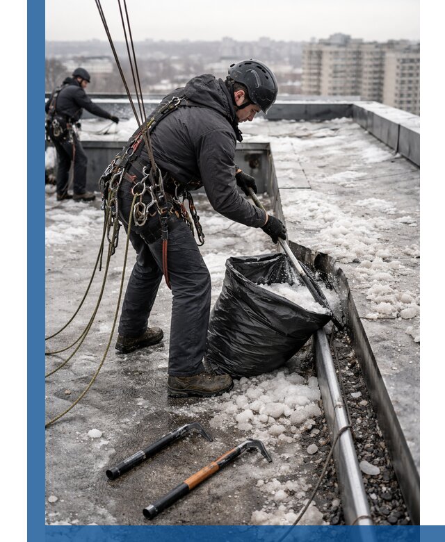 Аварийная очистка кровли в Дюртюли от промальпинистов