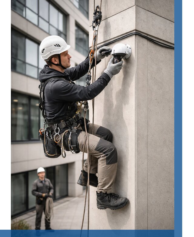 Монтаж камер видеонаблюдения на фасаде в Дюртюли от 8861 р.-ВЫСОТНИК-Дюр