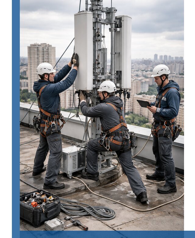 Монтаж антенн связи на крыше в Дюртюли с вводом в эксплуатацию