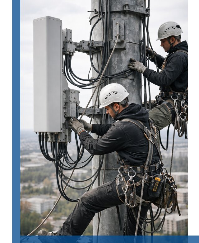 Монтаж оборудования связи на мачте в Дюртюли с пусконаладкой