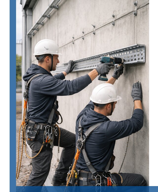 Монтаж кабельных лотков на фасаде зданий в Дюртюли с гарантией