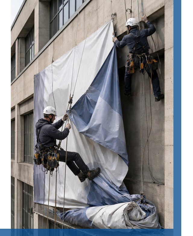 Демонтаж баннеров с фасада в Дюртюли от 4691 р. | ВЫСОТНИК-Дюр