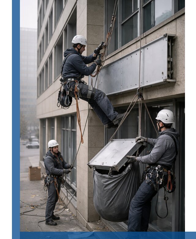 Демонтаж рекламной вывески с высотными работами в Дюртюли