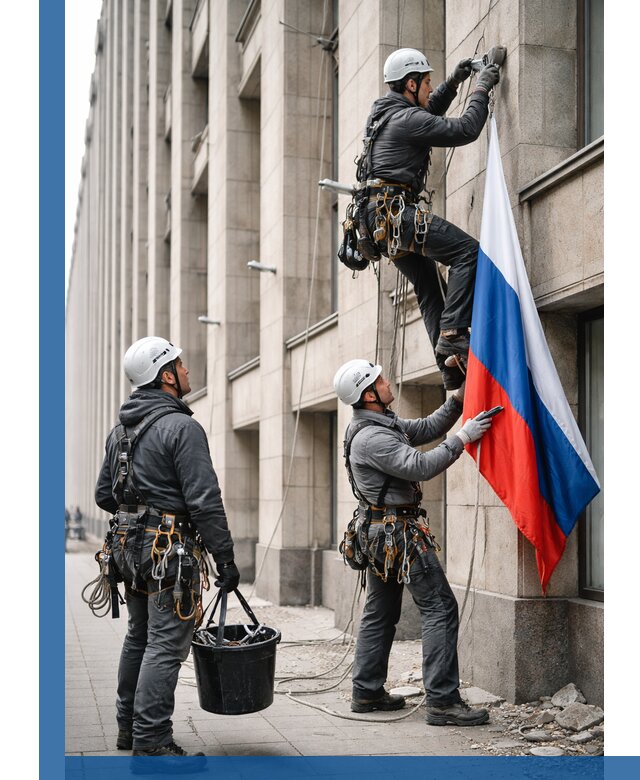 Профессиональная установка флагов на фасаде в Дюртюли