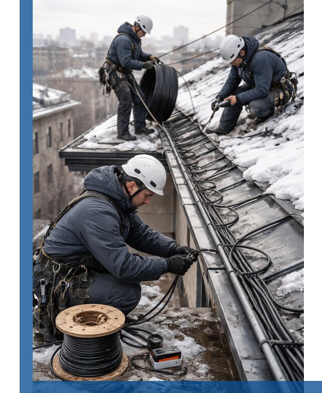 Монтаж греющего кабеля на кровле в Дюртюли под ключ