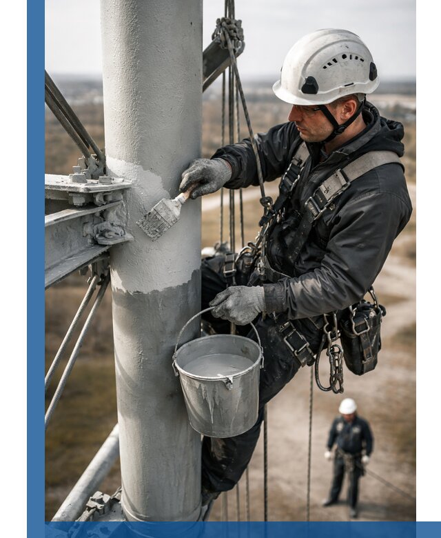 Покраска мачт связи в Дюртюли промышленными альпинистами