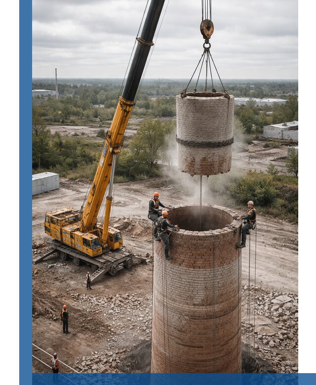 Демонтаж дымовой трубы в Дюртюли с гарантиями безопасности