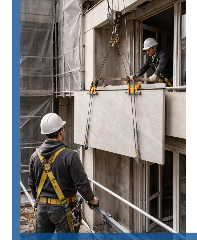 Подъем керамогранита на этаж в Дюртюли грузчиками и техникой