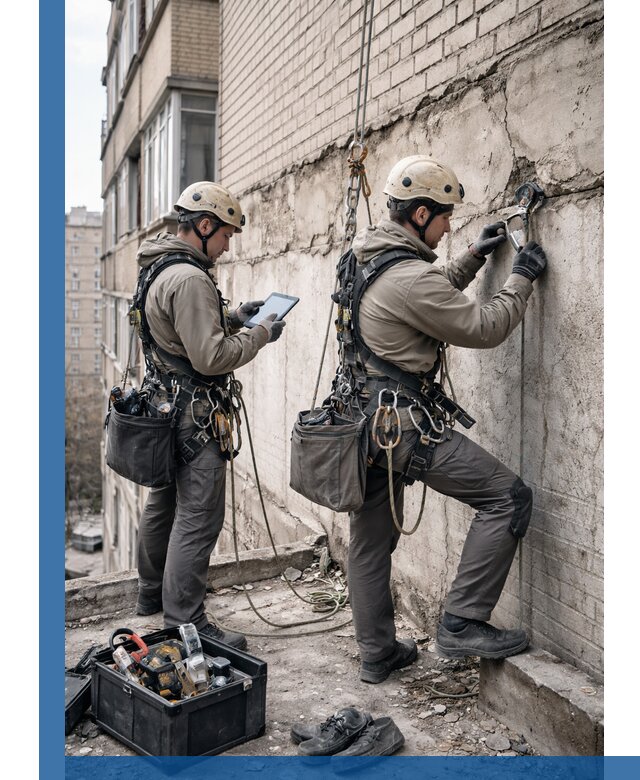 Обследование фасада промышленными альпинистами в Дюртюли