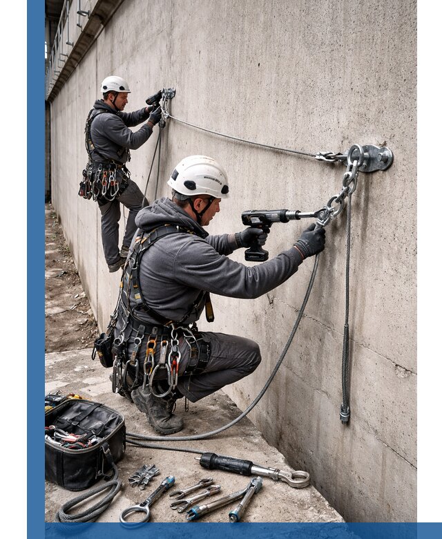 Монтаж анкерных линий высотной безопасности в Дюртюли